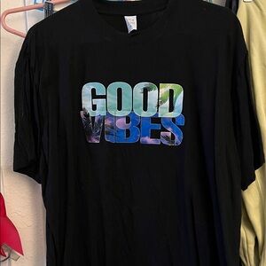 Black Graphic T-Shirt with 'Good Vibes' Print
